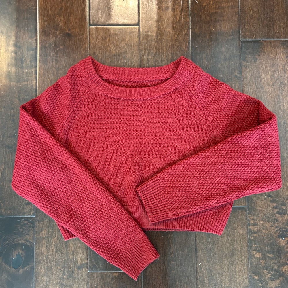 Burgundy Boat Neck Cropped Sweater